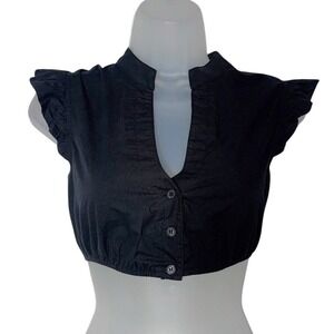 New Large Black Ruffle Sleeve Dirndl Undershirt Top Long High V Neck Blouse
